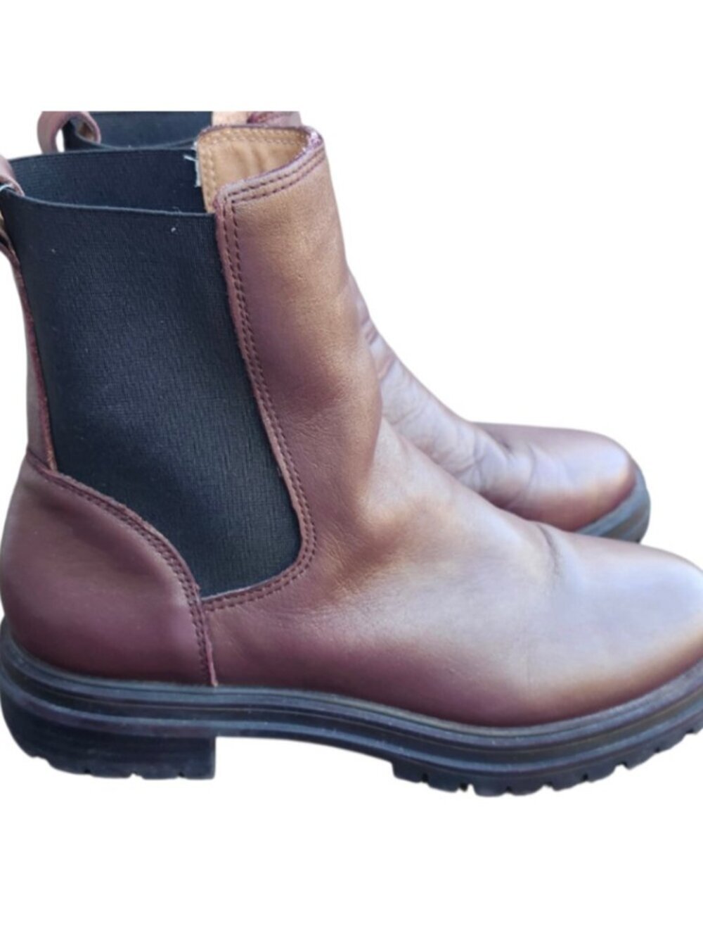 Madewell Leather Chelsea Boots Burgundy Lug Sole Pull On Women’s Size 9 - Picture 4 of 11